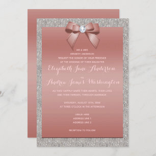 Elegant Rose Gold & Silver Glitter Wedding Invitation