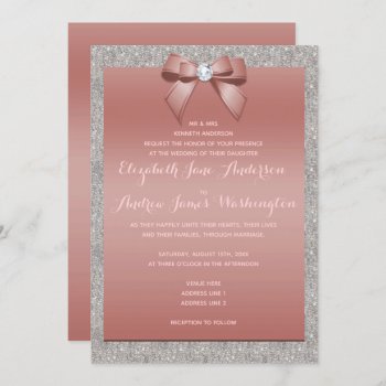 Elegant Rose Gold & Silver Glitter Wedding Invitation by Sarah_Designs at Zazzle