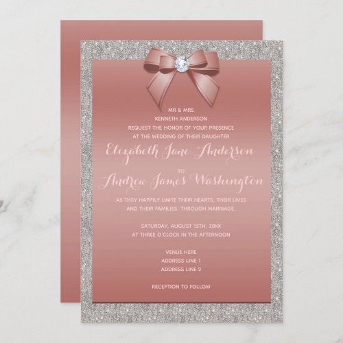 Elegant Rose Gold  Silver Glitter Wedding Invitation