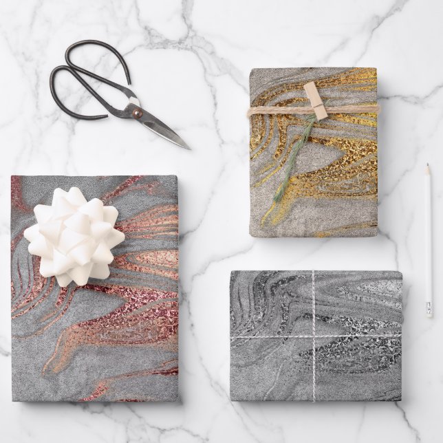 Elegant rose gold silver gold marble  wrapping paper sheets (Front)