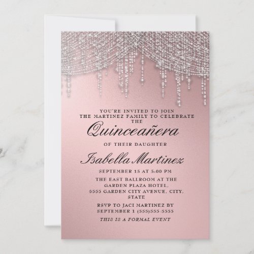 Elegant Rose Gold Silver String Lights Quinceaera Invitation