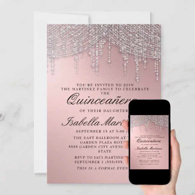 Elegant Rose Gold Silver String Lights Quinceañera Invitation Zazzle 5249