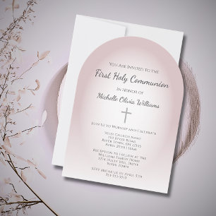 Elegant Rose Gold Simple Cross First Communion Invitation