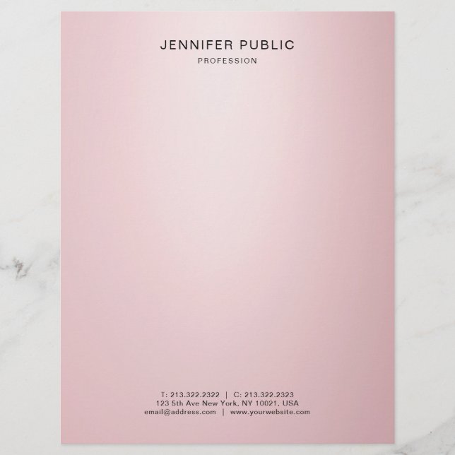 Elegant Rose Gold Simple Template Modern Trendy Letterhead (Front)
