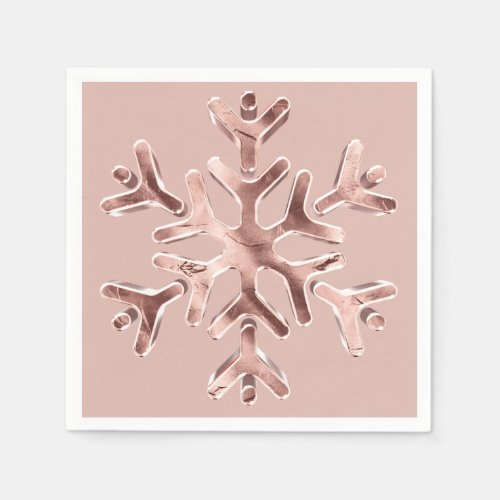 Elegant Rose Gold Snowflake Christmas Party Napkins