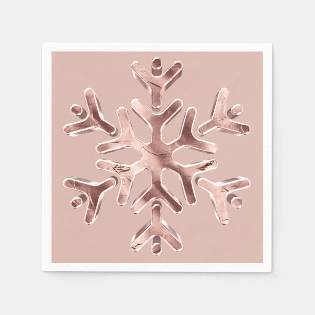 Elegant Rose Gold Snowflake Christmas Party Napkins (Front)