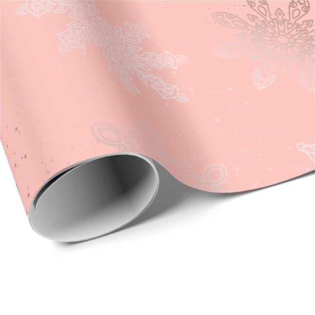Elegant Rose Gold Snowflake Christmas Pattern Wrapping Paper (Roll Corner)
