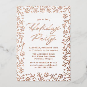 Elegant Rose Gold Snowflake Holiday Party Foil Invitation