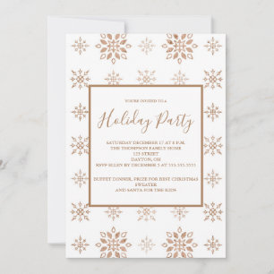 Elegant Rose Gold Snowflake Holiday Party Invitation