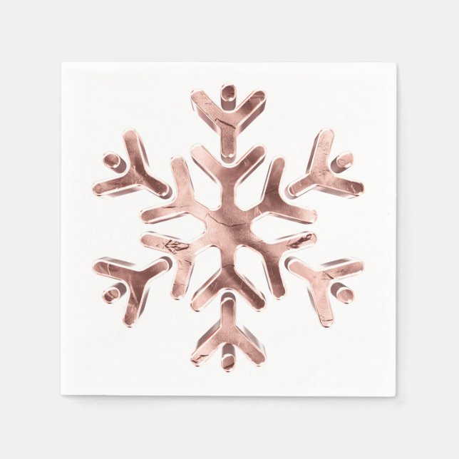 Elegant Rose Gold Snowflake Winter Party Napkins (Front)