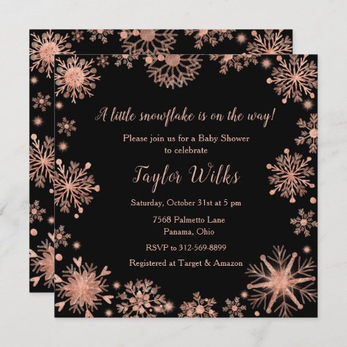 Elegant Rose Gold Snowflakes Baby Shower Invitation