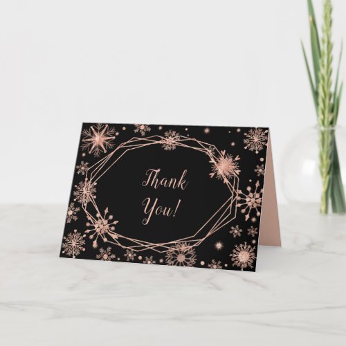 Elegant Rose Gold Snowflakes Christmas Thank You Card