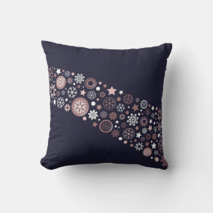 Elegant Rose Gold Snowflakes in Blue Sky Throw Pillow