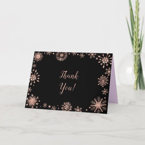 Elegant Rose Gold Snowflakes Merry Thank You Card