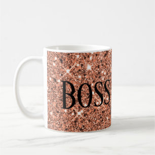 Elegant Rose Gold Sparkle Glitter Boss Babe Black Coffee Mug