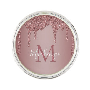 Elegant Rose Gold Sparkle Glitter Drips Monogram Lapel Pin
