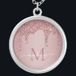 Elegant Rose Gold Sparkle Glitter Drips Monogram Silver Plated Necklace<br><div class="desc">Girly Rose Gold Sparkle Glitter Drips Monogram Necklace with fashion faux blush pink/rose gold glitter drips on a chic background with your custom monogram and name. Please contact us at cedarandstring@gmail.com if you need assistance with the design or matching products.</div>
