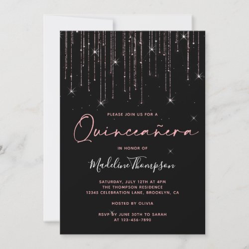 Elegant Rose Gold Sparkling Quinceanera Invitation