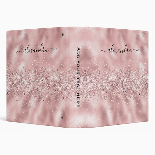 Elegant Rose Gold Sparkly Glitter Custom Name Chic 3 Ring Binder (Background)