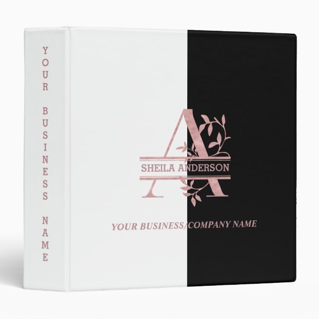 Elegant Rose Gold Split Custom Monogram A 3 Ring Binder (Front/Spine)