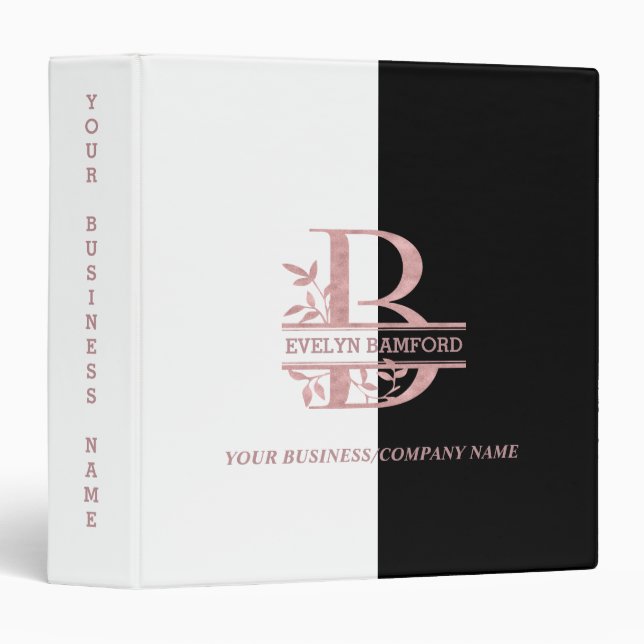 Elegant Rose Gold Split Custom Monogram B 3 Ring Binder (Front/Spine)