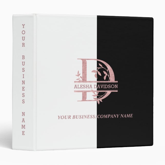 Elegant Rose Gold Split Custom Monogram D 3 Ring Binder (Front/Spine)