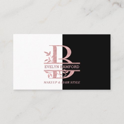 Elegant Rose Gold Split Custom Monogram Letter B Business Card