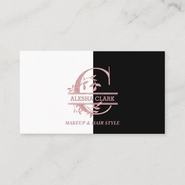Elegant Rose Gold Split Custom Monogram Letter C Business Card (Front)