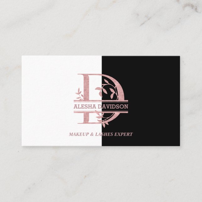 Elegant Rose Gold Split Custom Monogram Letter D Business Card (Front)