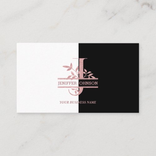 Elegant Rose Gold Split Custom Monogram Letter J Business Card