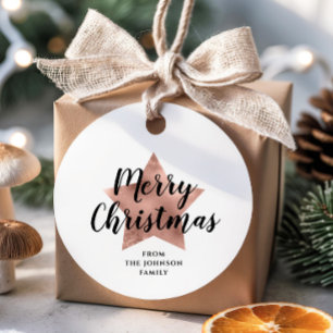 Elegant Rose Gold Star Christmas Favor Tags