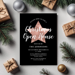 Elegant Rose Gold Star Christmas Open House Invitation