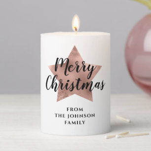 Elegant Rose Gold Star Christmas Pillar Candle