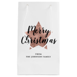 Elegant Rose Gold Star Christmas Small Gift Bag