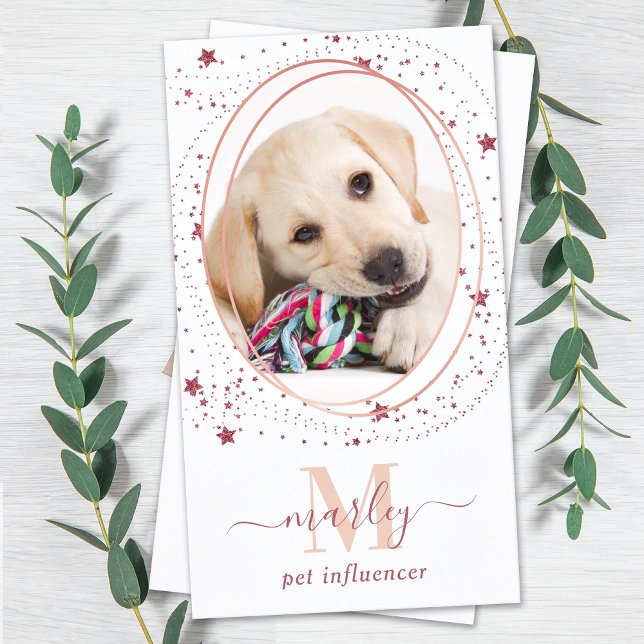 Elegant Rose Gold Star Social Media Photo Monogram Business Card (Creator Uploaded)