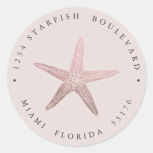 Elegant ROSE GOLD Starfish coastal Return address Classic Round Sticker