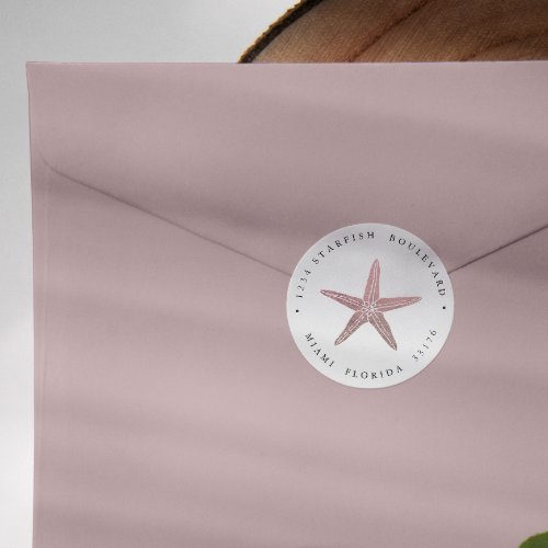 Elegant ROSE GOLD Starfish coastal Return address Classic Round Sticker