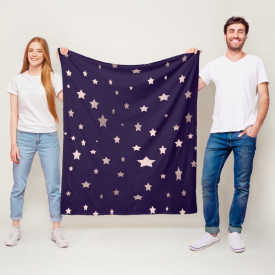 elegant rose gold stars on a purple background fleece blanket