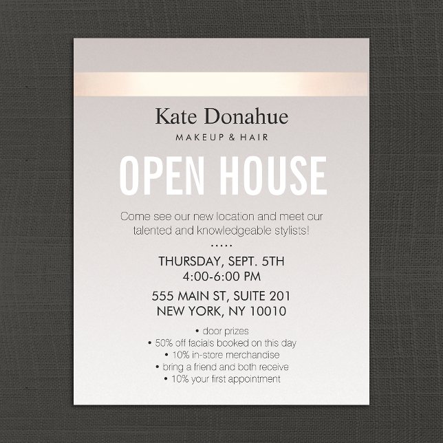 Elegant Rose Gold Striped Modern Open House Flyer (Creator Uploaded)
