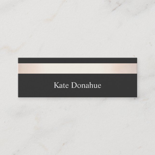 Elegant Rose Gold Striped Modern Stylish Black Mini Business Card (Front)