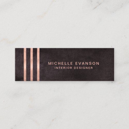 Elegant Rose Gold Stripes on Black Minimalist Mini Business Card