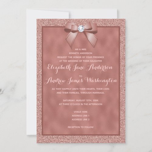 Elegant Rose Gold  Stylish Glitter Wedding Invitation
