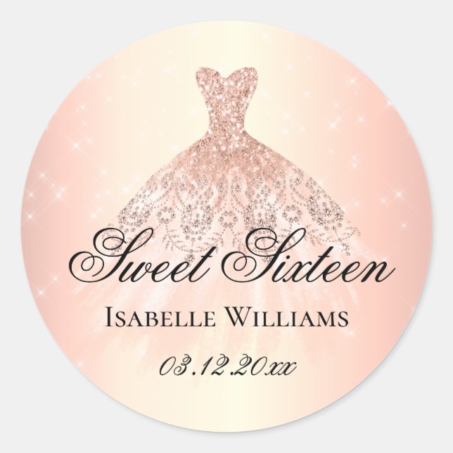 Elegant Rose Gold Sweet 16 Classic Round Sticker (Front)