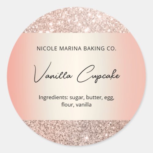 Elegant Rose Gold Sweets Bakery Ingredient List Classic Round Sticker