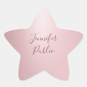 Elegant Rose Gold Template Handwritten Script Star Sticker