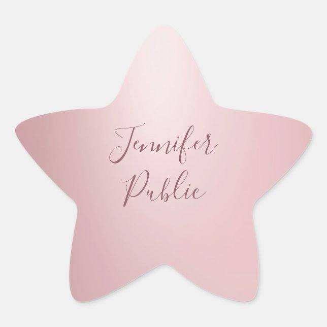 Elegant Rose Gold Template Handwritten Script Star Sticker (Front)
