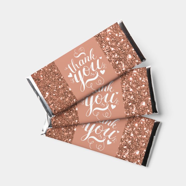 Elegant Rose Gold Thank You Hershey Bar Favors (Front)