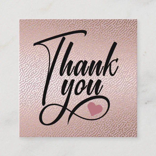 Elegant Rose Gold Thank You Square Business Card | Zazzle