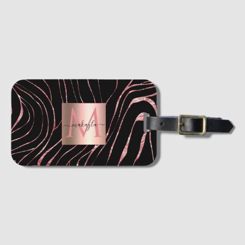 Elegant Rose Gold Tiger Striped Black Luggage Tag