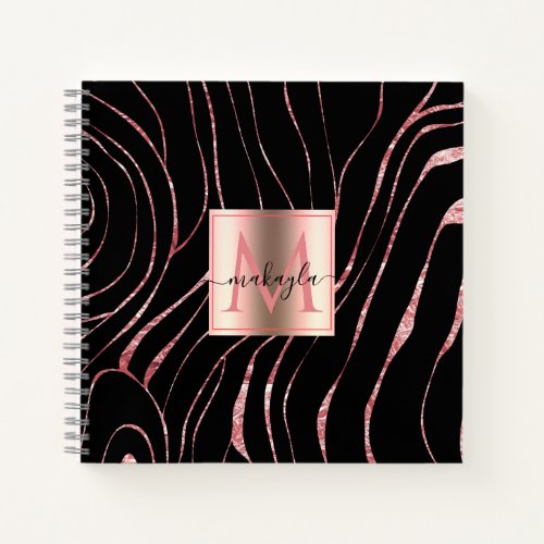 Elegant Rose Gold Tiger Striped Black  Notebook
